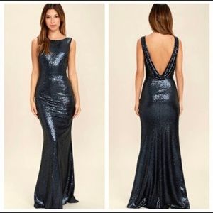 Slink and Wink Matte Navy Blue Sequin Maxi Dress